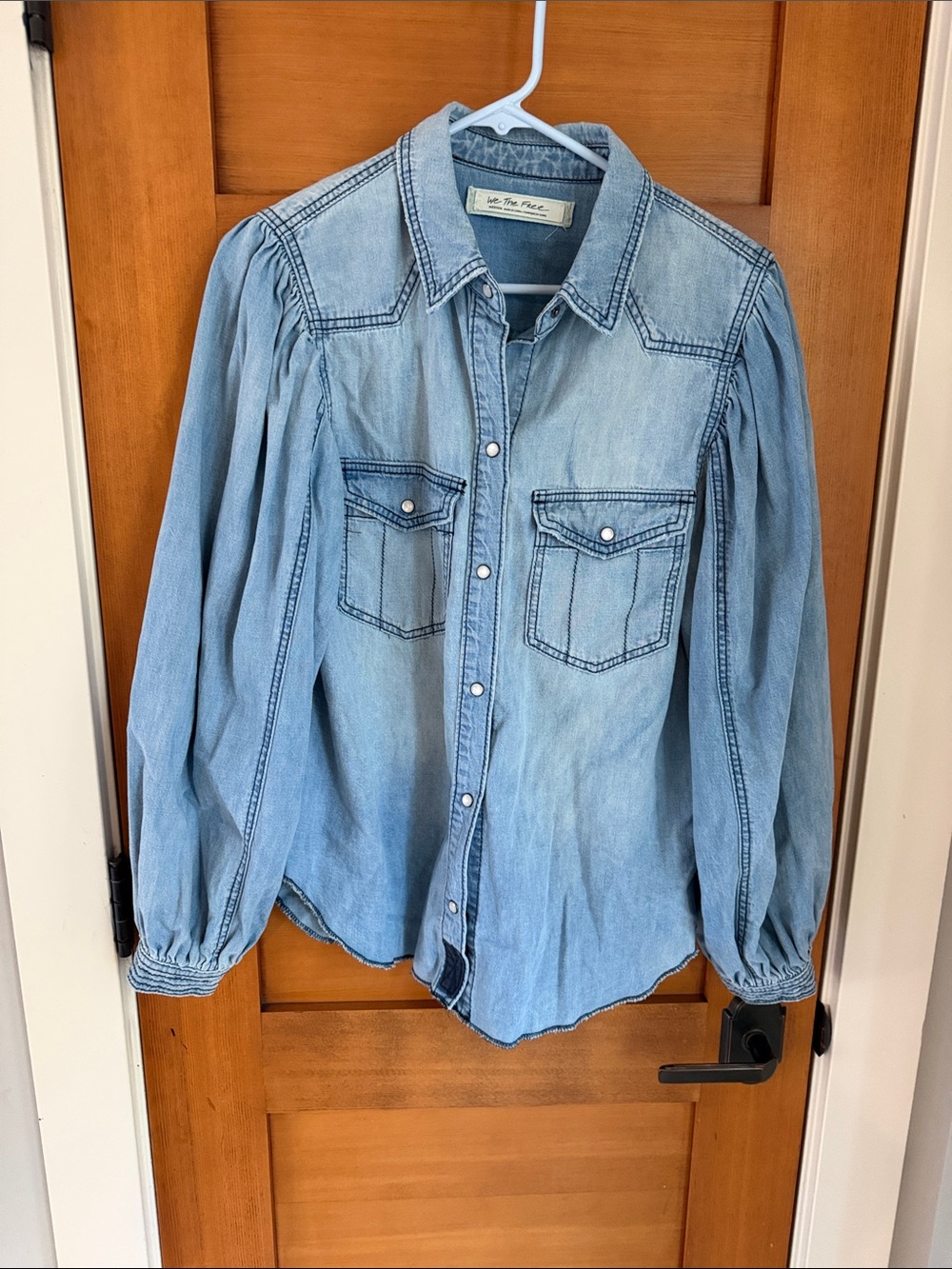 We The Free Free People With Love Light Blue Denim Chambray Button Down Shirt